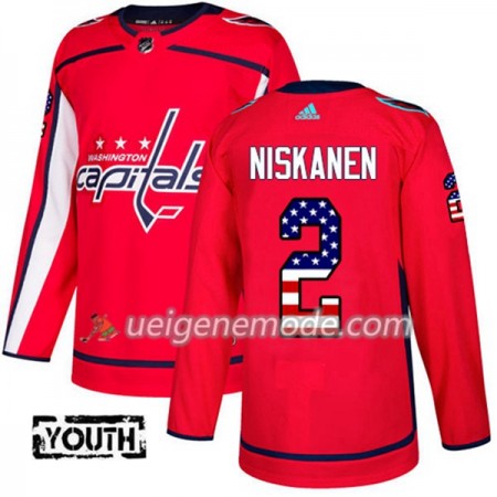 Kinder Eishockey Washington Capitals Trikot Matt Niskanen 2 Adidas 2017-2018 Rot USA Flag Fashion Authentic